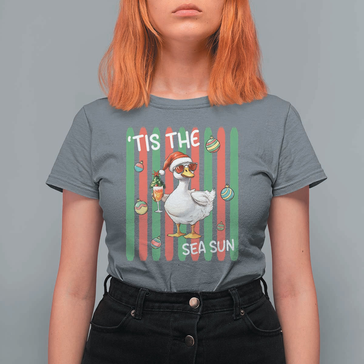 Funny Christmas In July Goose T Shirt For Women Tis The Sea Sun