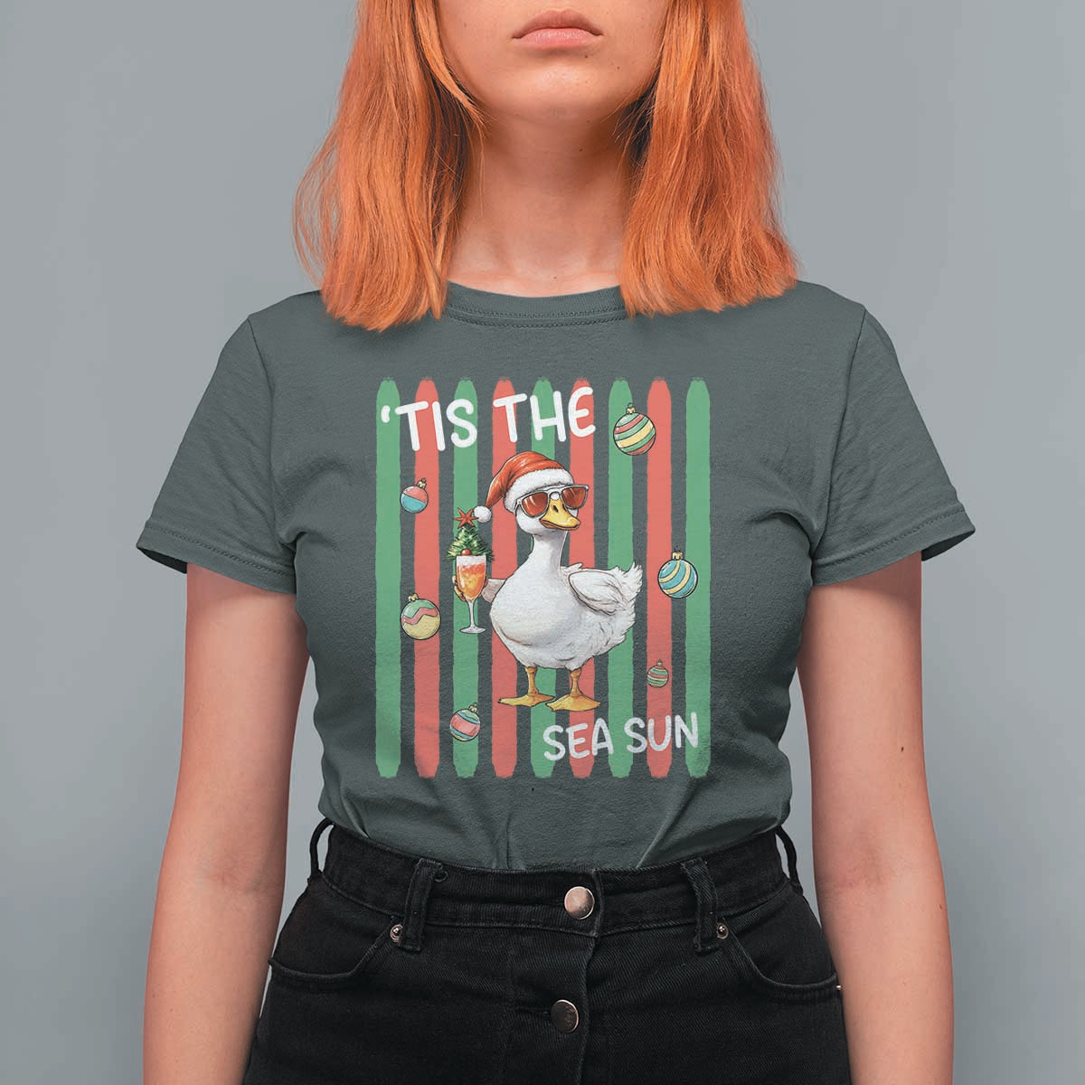 Funny Christmas In July Goose T Shirt For Women Tis The Sea Sun