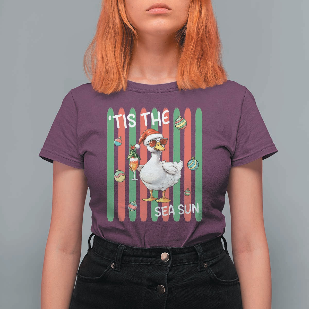 Funny Christmas In July Goose T Shirt For Women Tis The Sea Sun