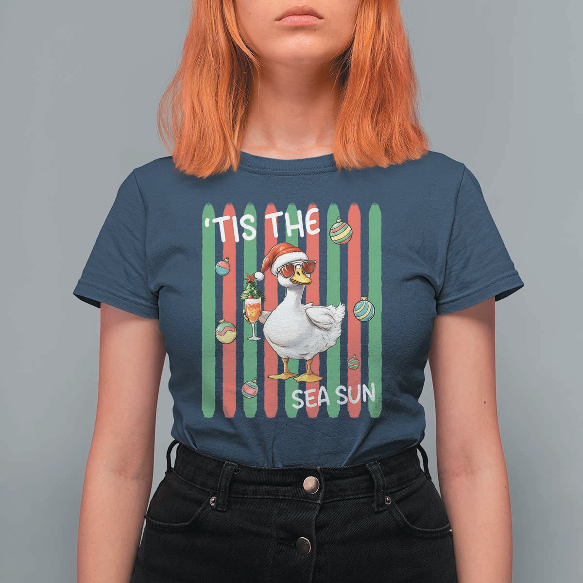 Funny Christmas In July Goose T Shirt For Women Tis The Sea Sun
