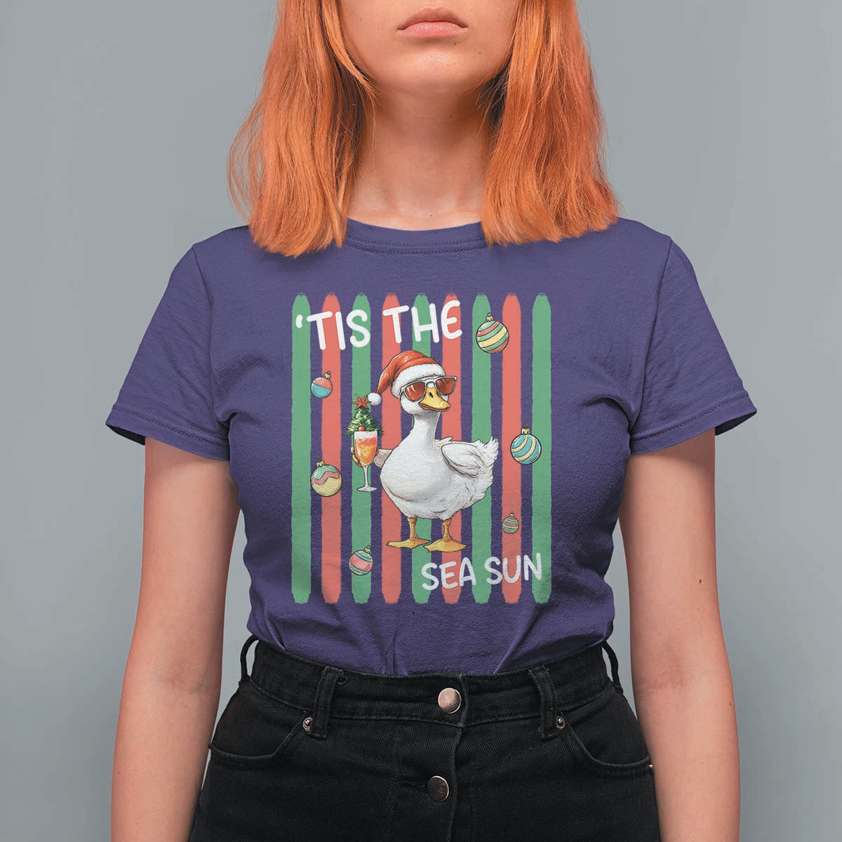 Funny Christmas In July Goose T Shirt For Women Tis The Sea Sun