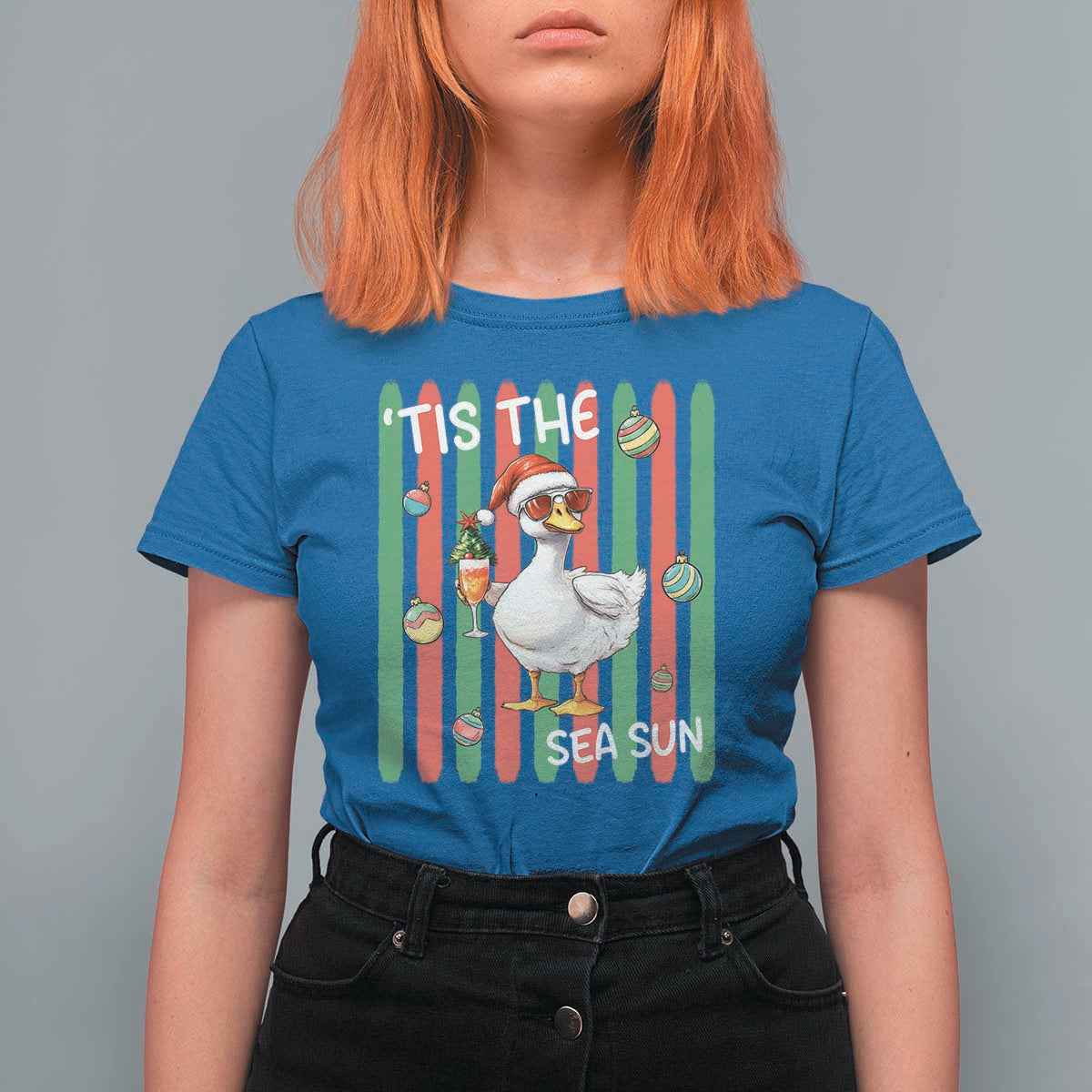 Funny Christmas In July Goose T Shirt For Women Tis The Sea Sun
