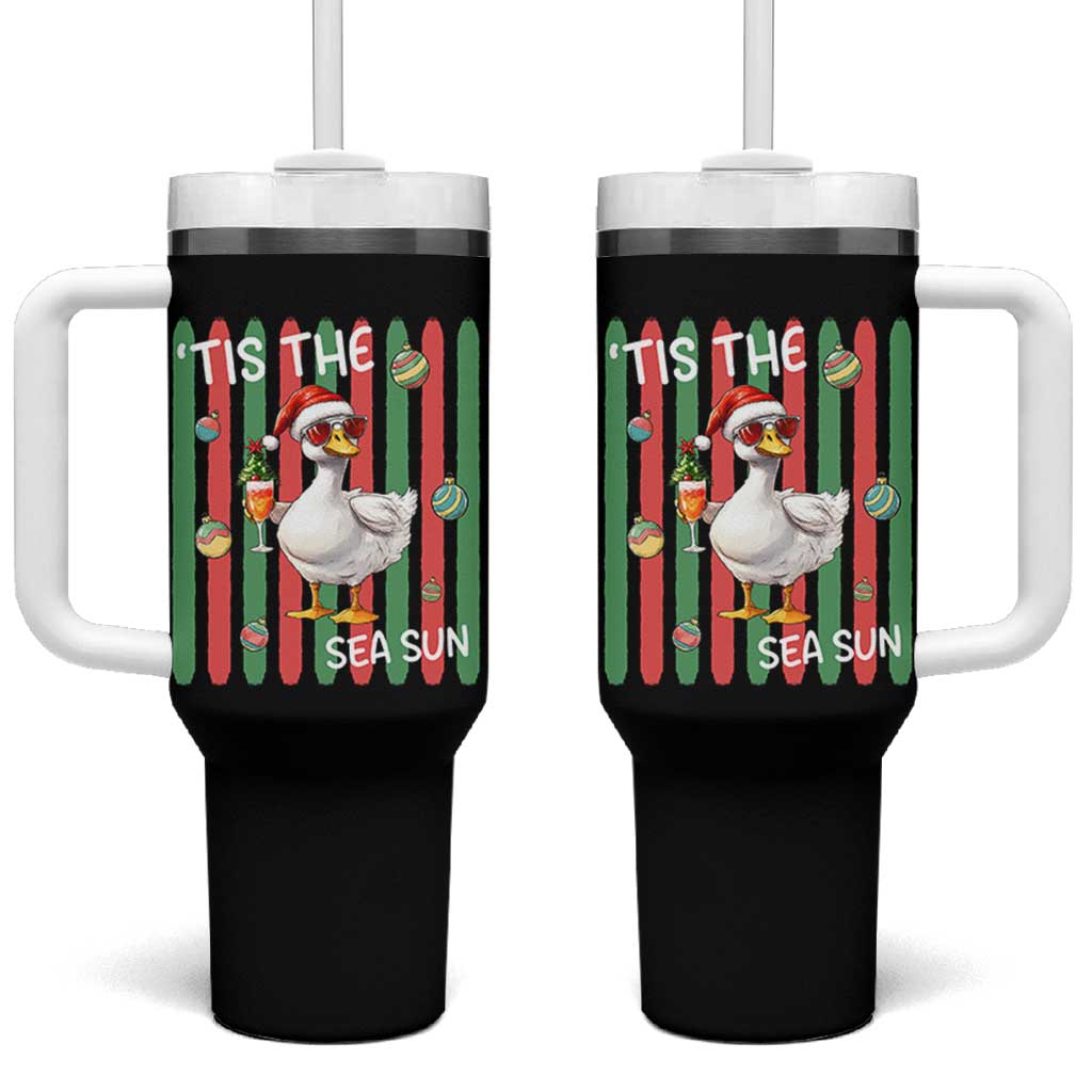 Funny Christmas In July Goose Tumbler With Handle Tis The Sea Sun