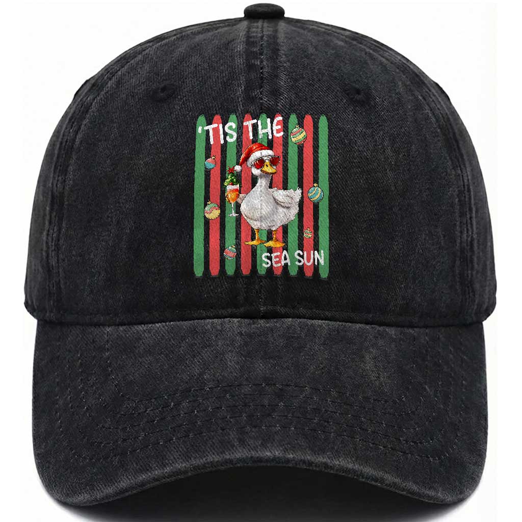 Funny Christmas In July Goose Washed Cotton Baseball Cap Tis The Sea Sun
