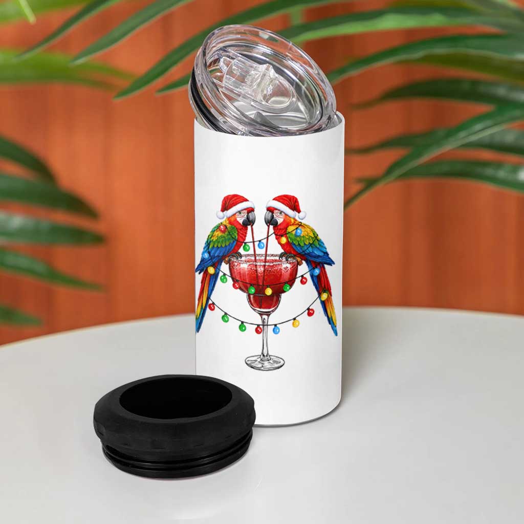 Christmas In July Parrots 4 in 1 Can Cooler Tumbler Summer Beach Party Gift