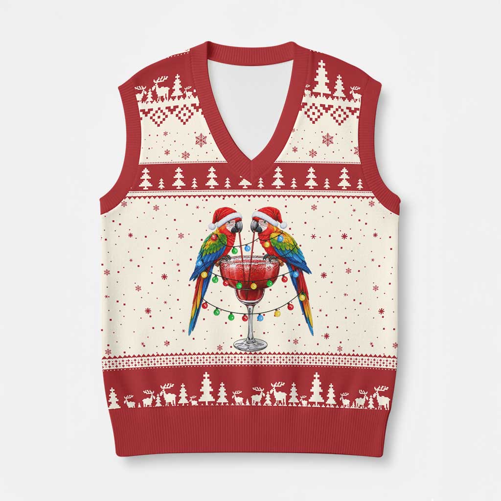 Christmas In July Parrots V-Neck Knit Sweater Vest Summer Beach Party Gift