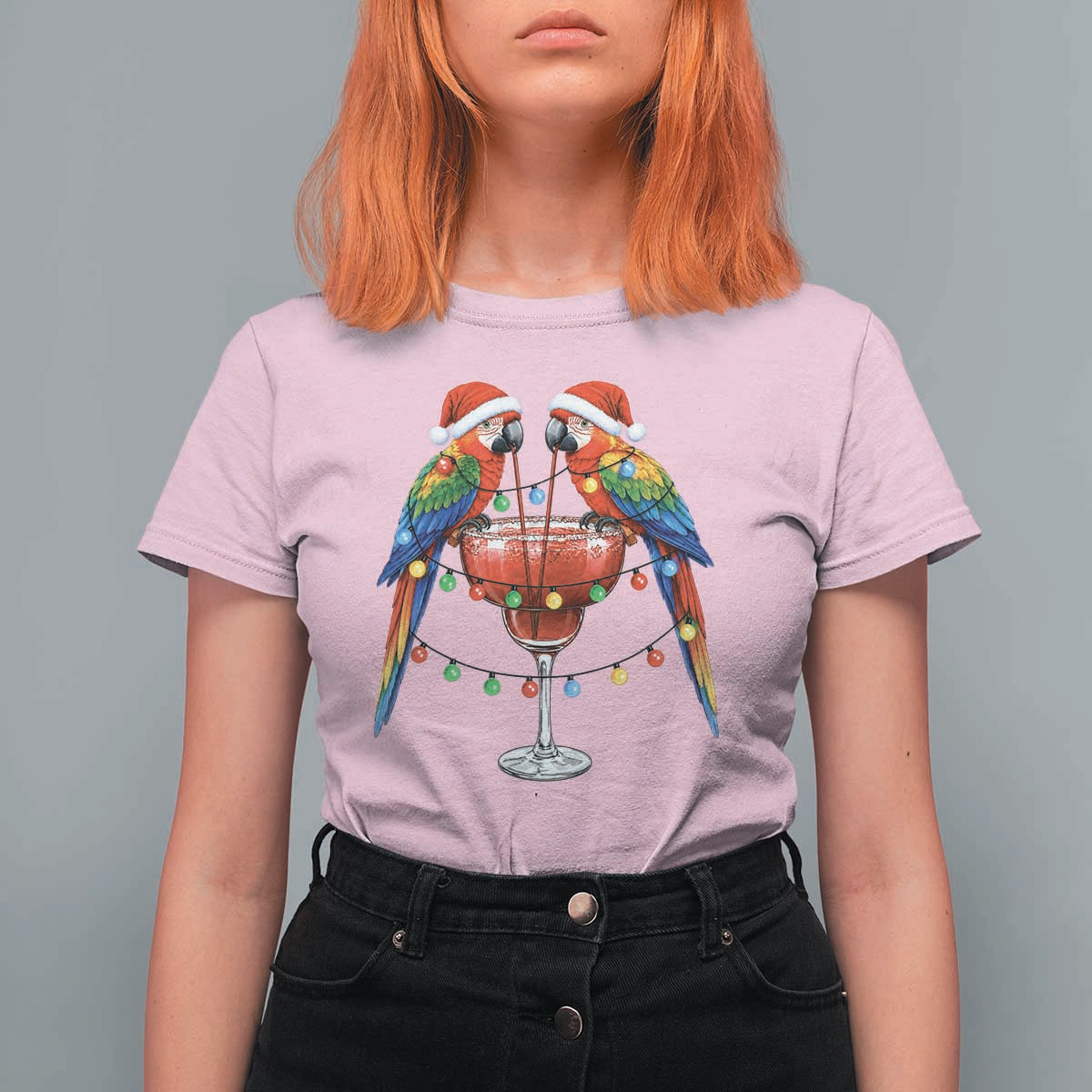 Christmas In July Parrots T Shirt For Women Summer Beach Party Gift