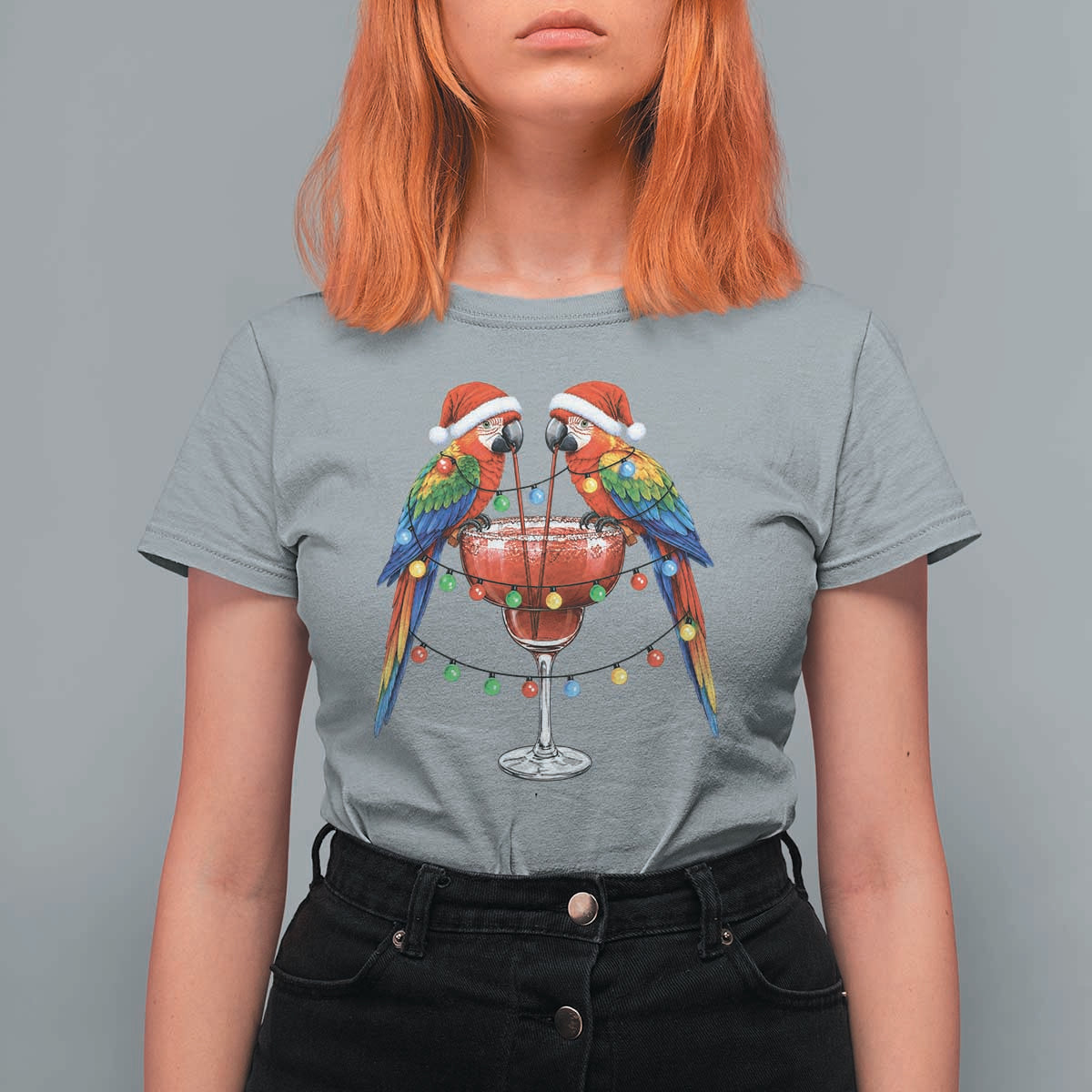 Christmas In July Parrots T Shirt For Women Summer Beach Party Gift