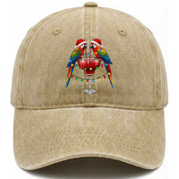 Christmas In July Parrots Washed Cotton Baseball Cap Summer Beach Party Gift