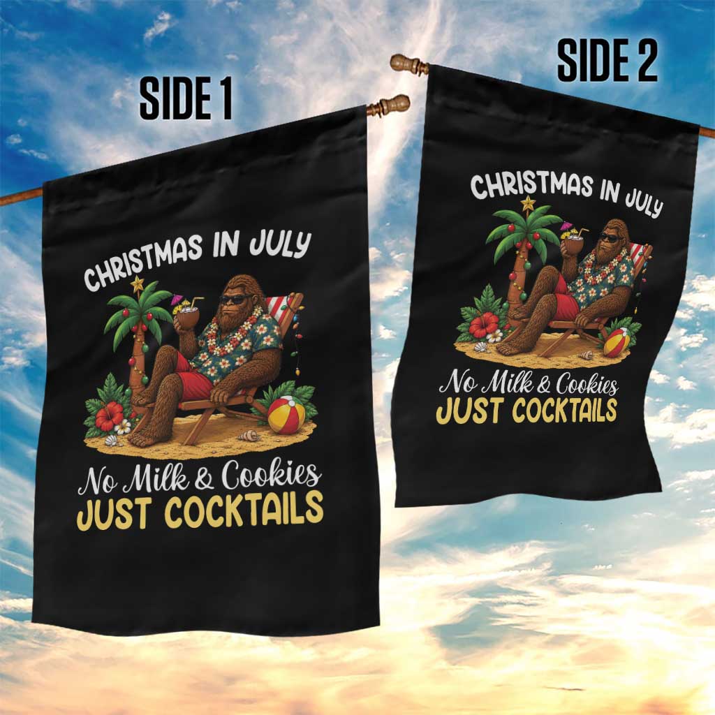 Funny Christmas In July Bigfoot Garden Flag No Milk And Cookies Just Cocktails