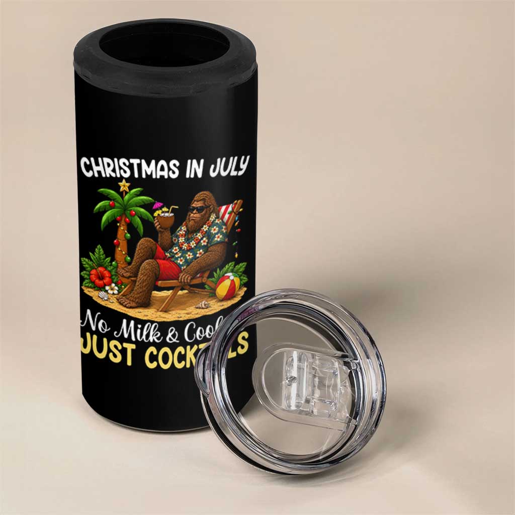 Funny Christmas In July Bigfoot 4 in 1 Can Cooler Tumbler No Milk And Cookies Just Cocktails