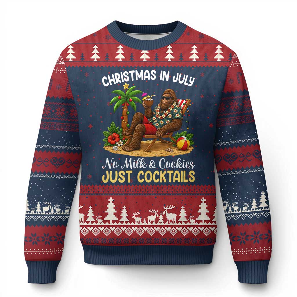 Funny Christmas In July Bigfoot Ugly Christmas Sweater No Milk And Cookies Just Cocktails