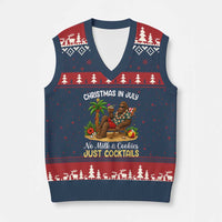 Funny Christmas In July Bigfoot V-Neck Knit Sweater Vest No Milk And Cookies Just Cocktails