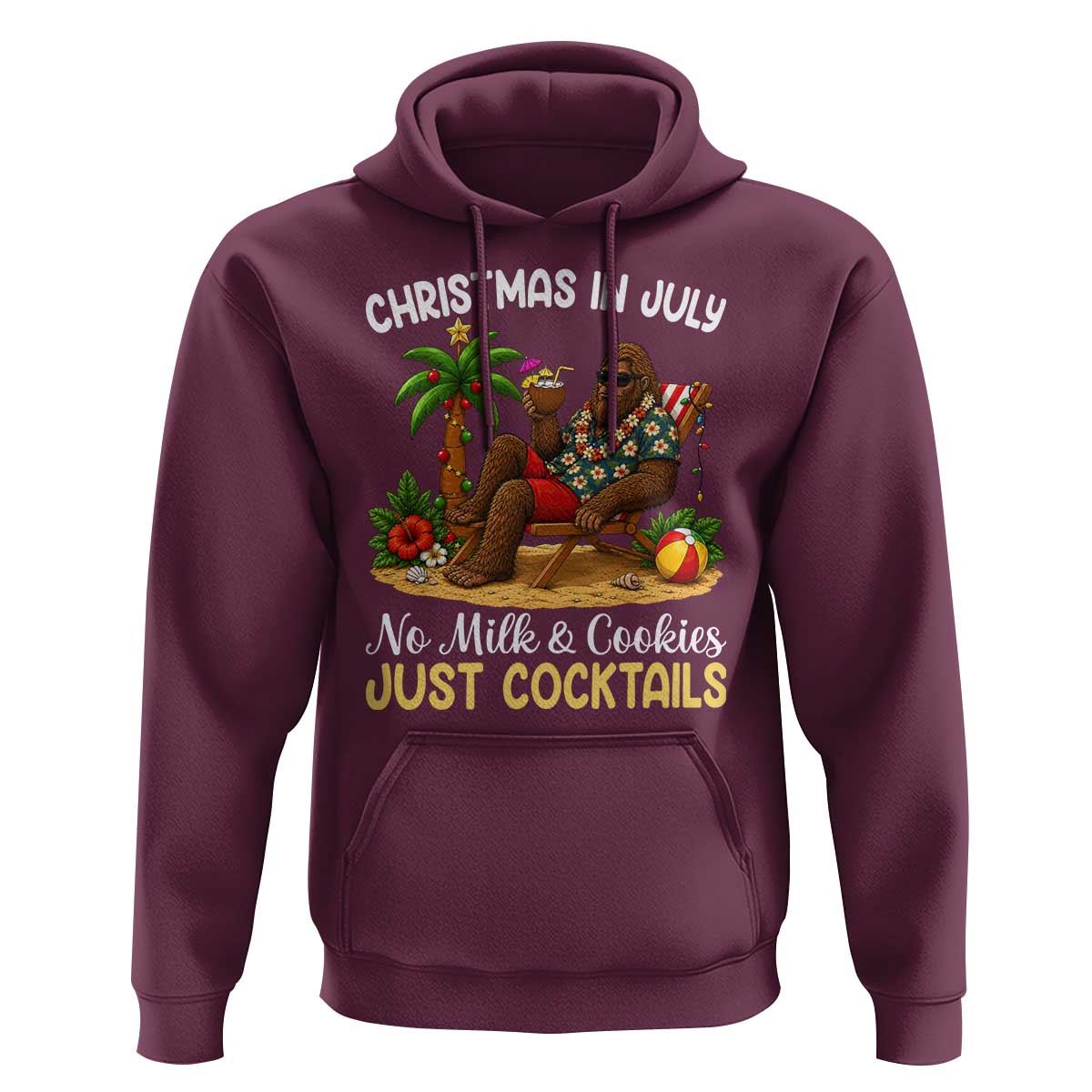 Funny Christmas In July Bigfoot Hoodie No Milk And Cookies Just Cocktails