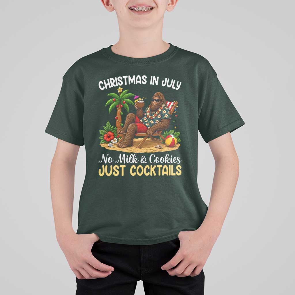 Funny Christmas In July Bigfoot T Shirt For Kid No Milk And Cookies Just Cocktails