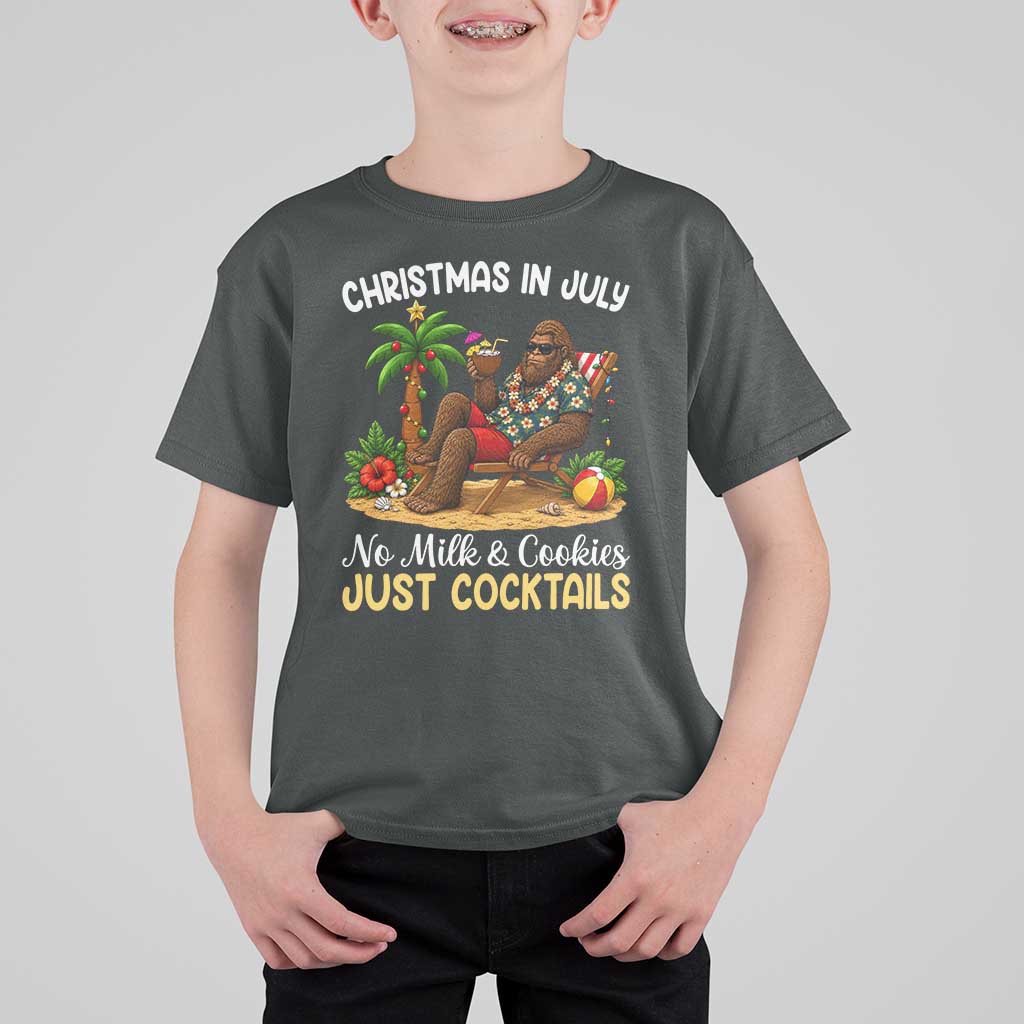 Funny Christmas In July Bigfoot T Shirt For Kid No Milk And Cookies Just Cocktails
