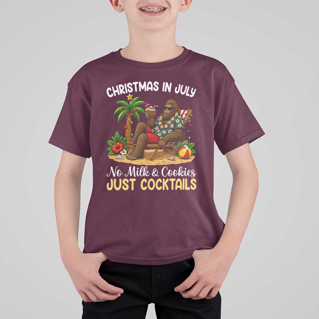 Funny Christmas In July Bigfoot T Shirt For Kid No Milk And Cookies Just Cocktails