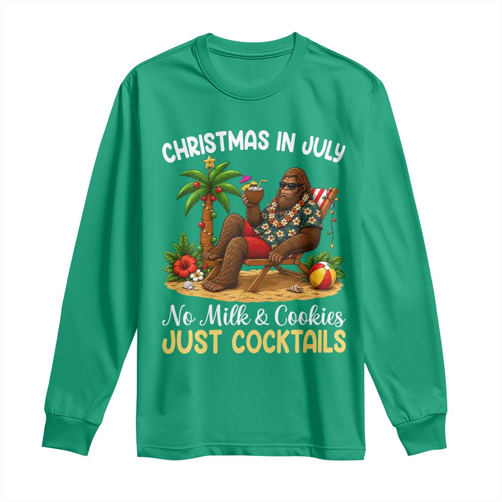 Funny Christmas In July Bigfoot Long Sleeve Shirt No Milk And Cookies Just Cocktails
