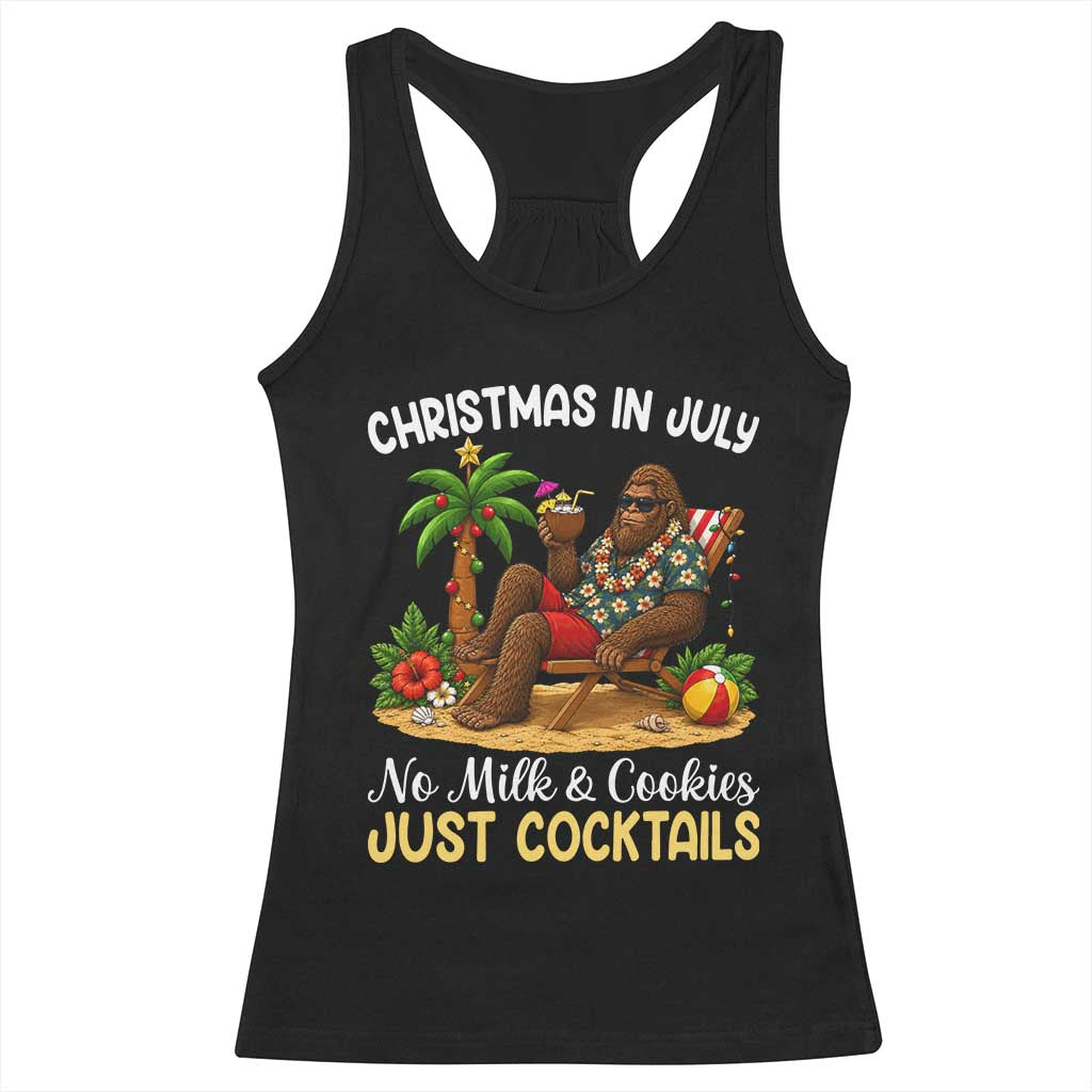 Funny Christmas In July Bigfoot Racerback Tank Top No Milk And Cookies Just Cocktails