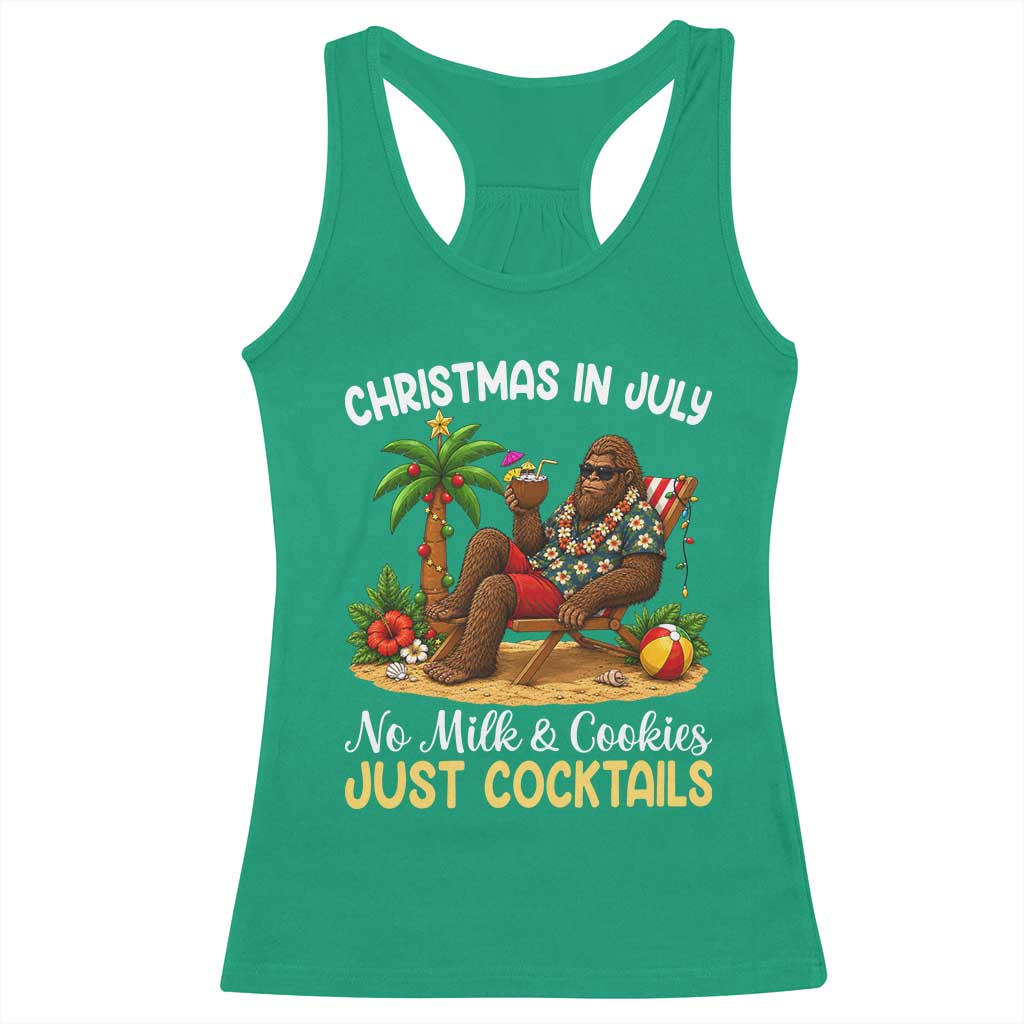 Funny Christmas In July Bigfoot Racerback Tank Top No Milk And Cookies Just Cocktails
