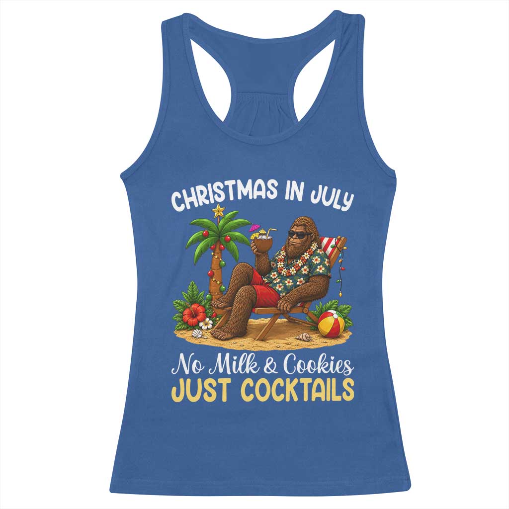 Funny Christmas In July Bigfoot Racerback Tank Top No Milk And Cookies Just Cocktails