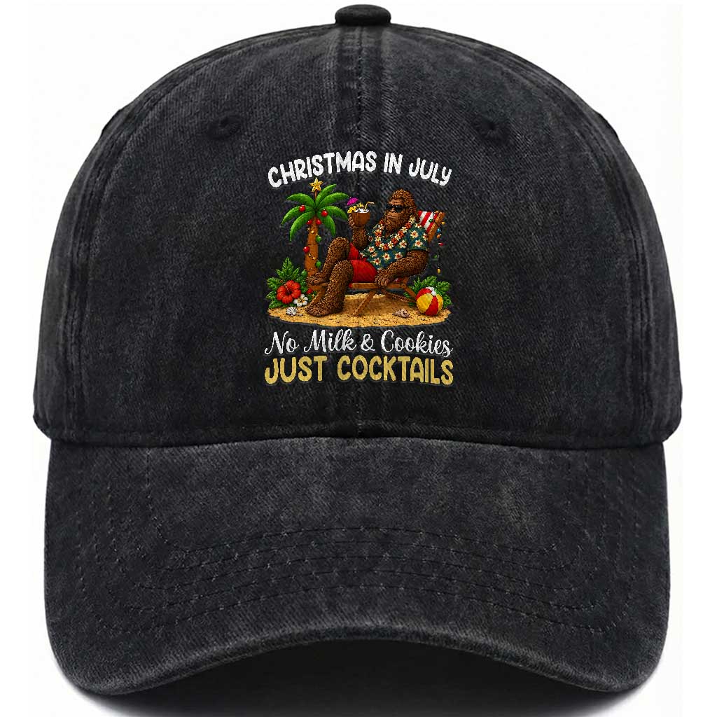 Funny Christmas In July Bigfoot Washed Cotton Baseball Cap No Milk And Cookies Just Cocktails