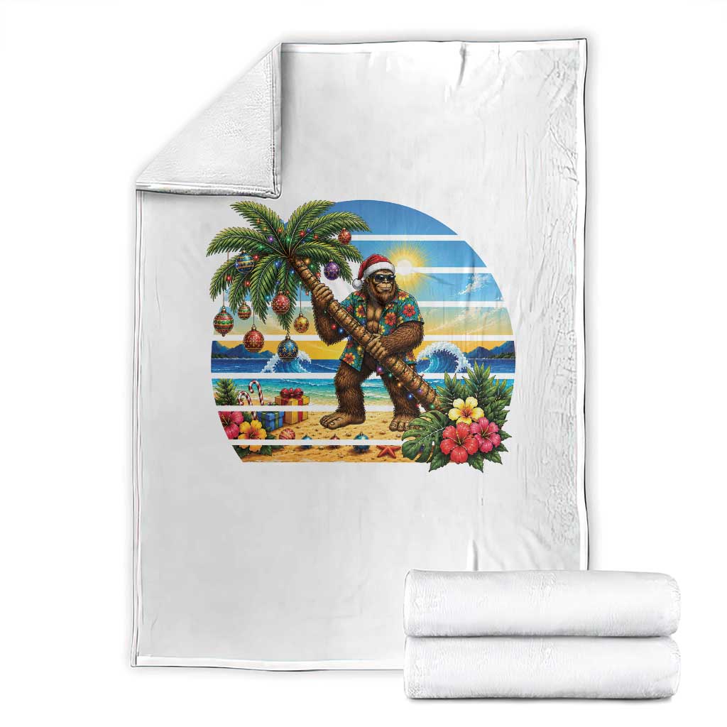 Funny Christmas In July Bigfoot Throw Blanket Tropical Vacation Graphic
