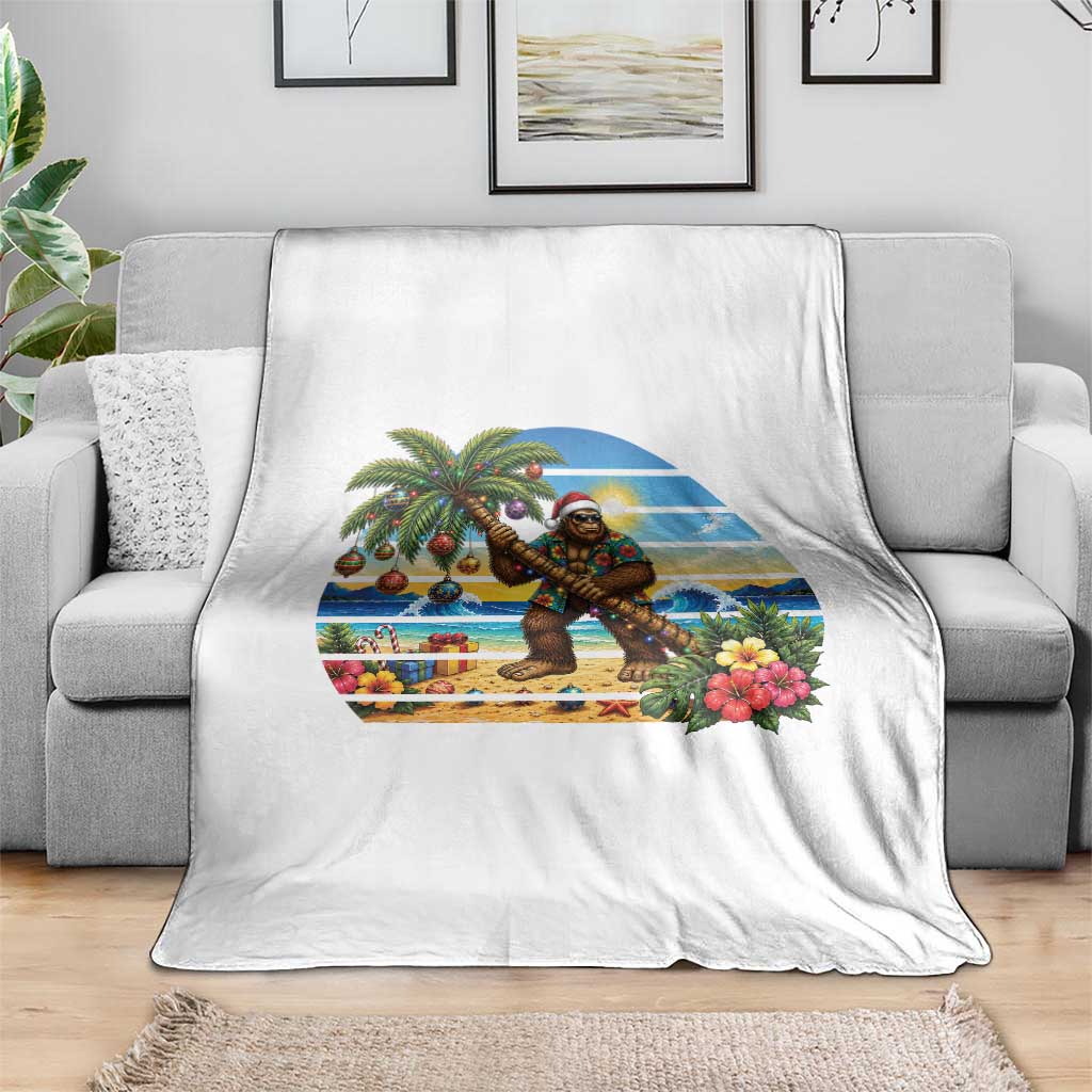 Funny Christmas In July Bigfoot Throw Blanket Tropical Vacation Graphic