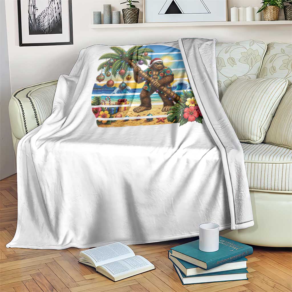 Funny Christmas In July Bigfoot Throw Blanket Tropical Vacation Graphic