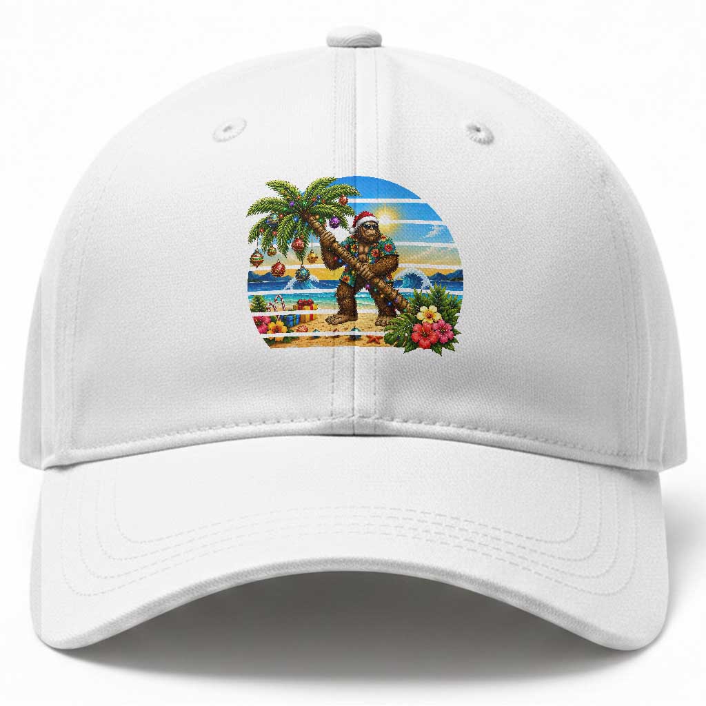 Funny Christmas In July Bigfoot Baseball Cap Tropical Vacation Graphic