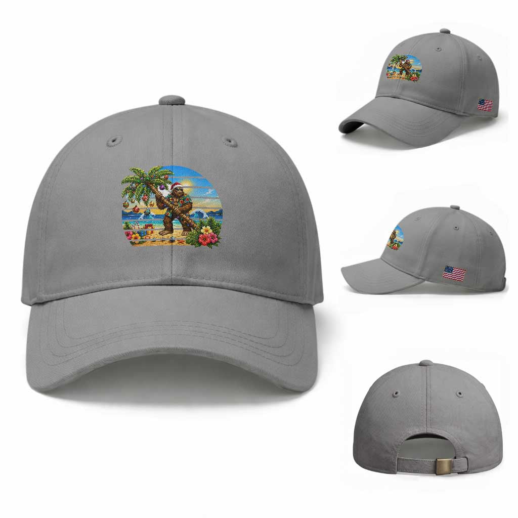 Funny Christmas In July Bigfoot Baseball Cap Tropical Vacation Graphic