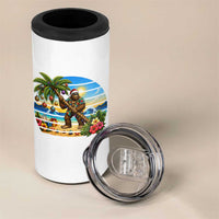 Funny Christmas In July Bigfoot 4 in 1 Can Cooler Tumbler Tropical Vacation Graphic