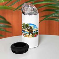 Funny Christmas In July Bigfoot 4 in 1 Can Cooler Tumbler Tropical Vacation Graphic
