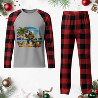 Funny Christmas In July Bigfoot Plaid Pajama Set Tropical Vacation Graphic