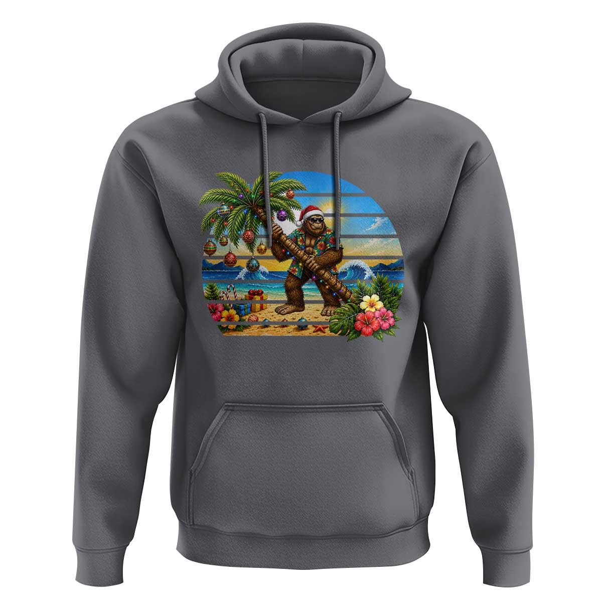 Funny Christmas In July Bigfoot Hoodie Tropical Vacation Graphic
