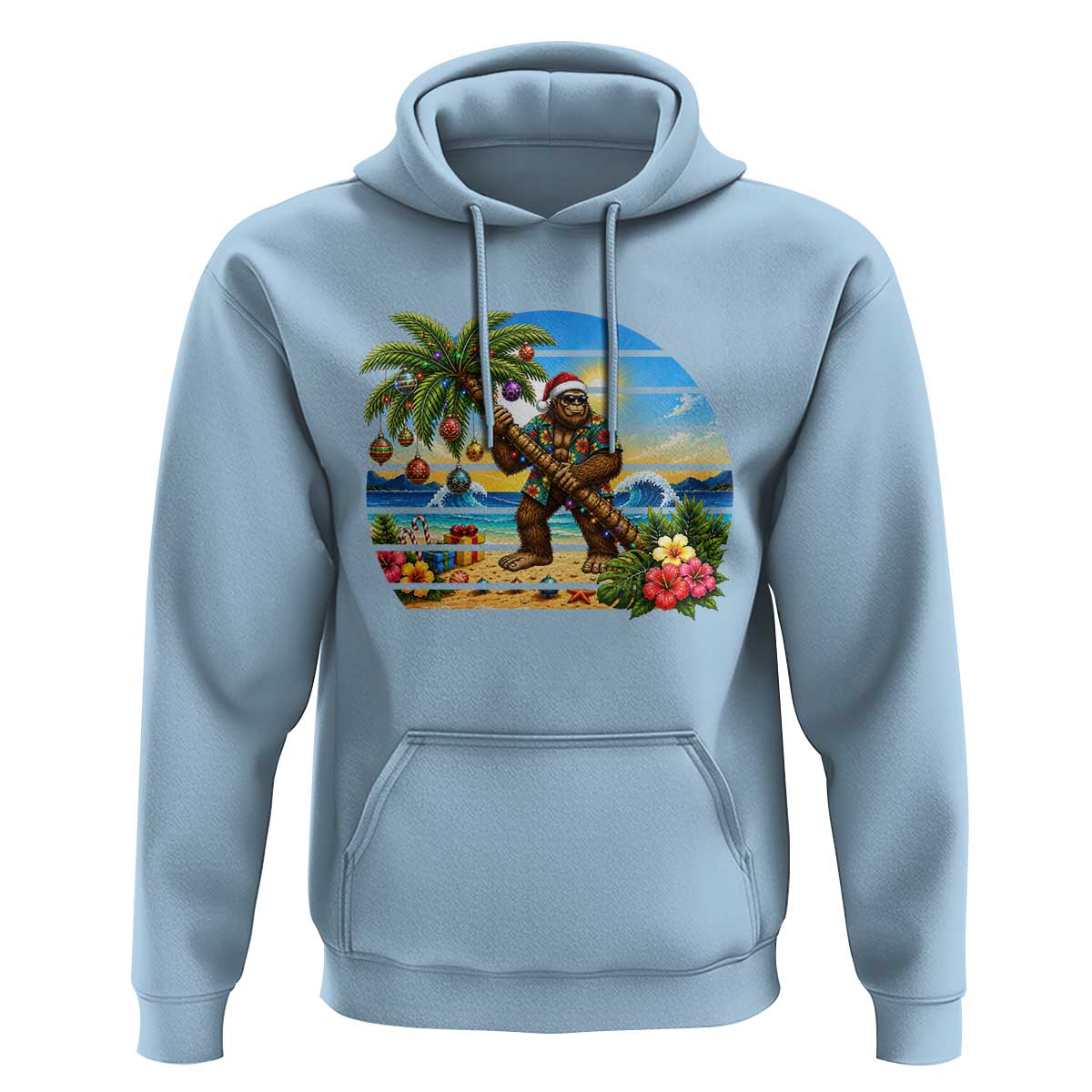 Funny Christmas In July Bigfoot Hoodie Tropical Vacation Graphic