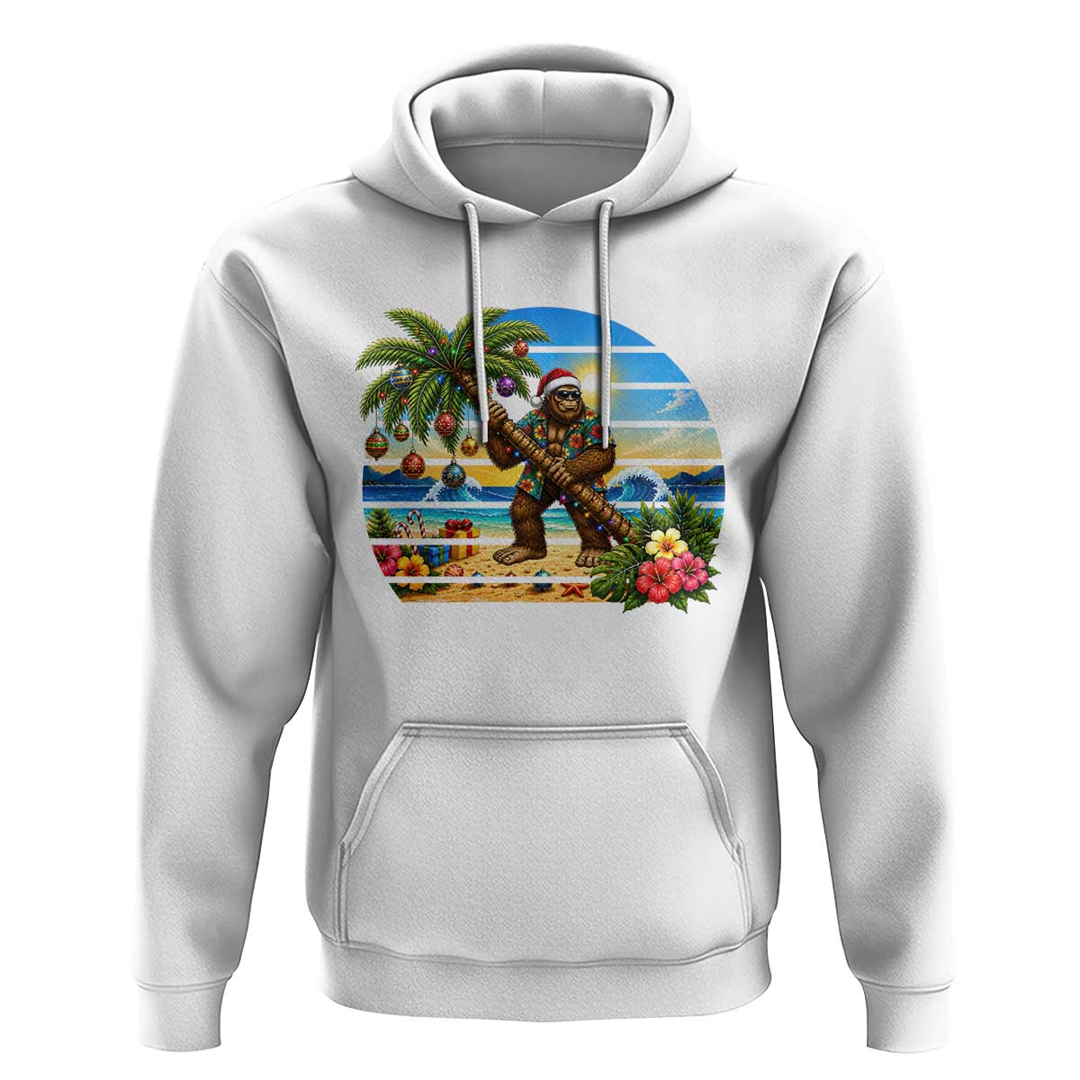 Funny Christmas In July Bigfoot Hoodie Tropical Vacation Graphic