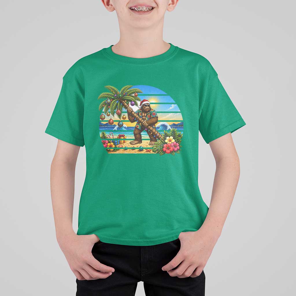 Funny Christmas In July Bigfoot T Shirt For Kid Tropical Vacation Graphic