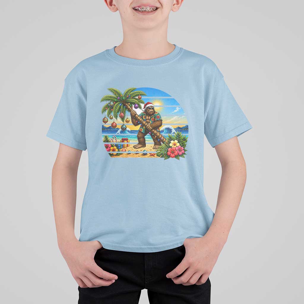 Funny Christmas In July Bigfoot T Shirt For Kid Tropical Vacation Graphic