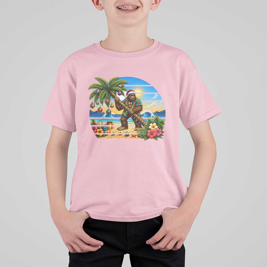 Funny Christmas In July Bigfoot T Shirt For Kid Tropical Vacation Graphic