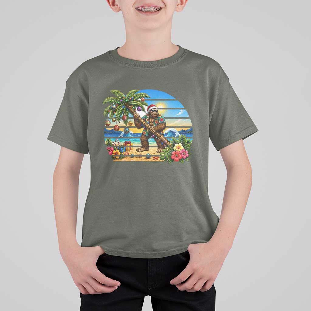 Funny Christmas In July Bigfoot T Shirt For Kid Tropical Vacation Graphic