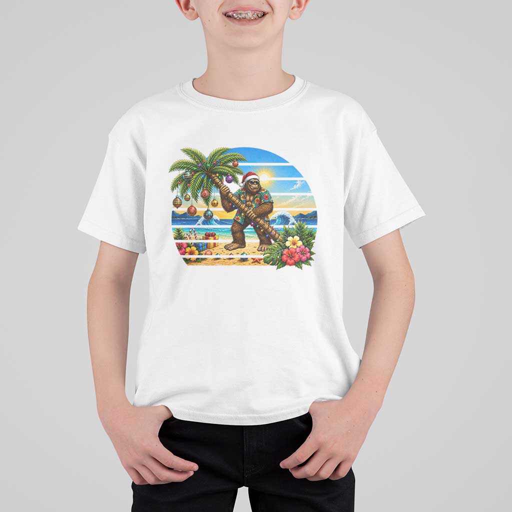 Funny Christmas In July Bigfoot T Shirt For Kid Tropical Vacation Graphic