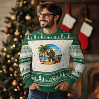 Funny Christmas In July Bigfoot Ugly Christmas Sweater Tropical Vacation Graphic