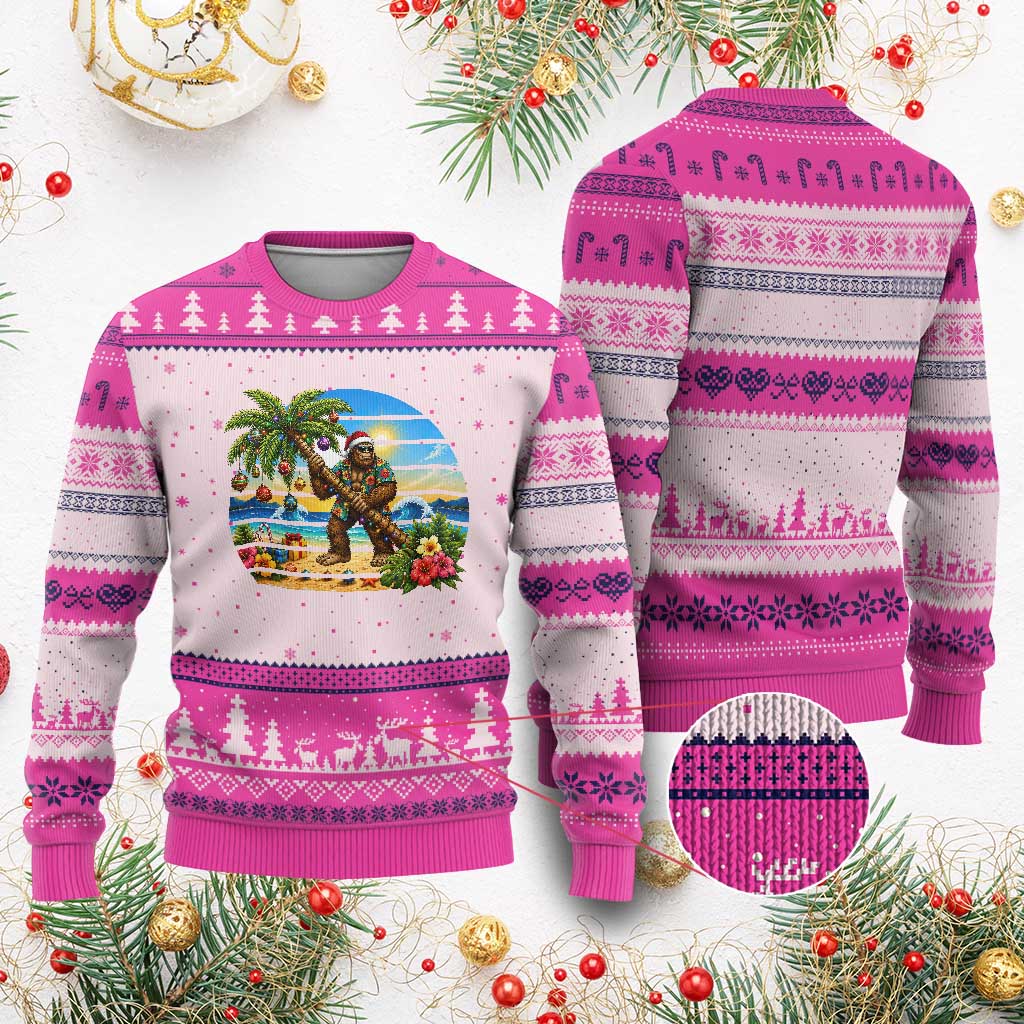 Funny Christmas In July Bigfoot Ugly Christmas Sweater Tropical Vacation Graphic