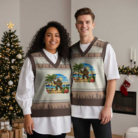 Funny Christmas In July Bigfoot V-Neck Knit Sweater Vest Tropical Vacation Graphic