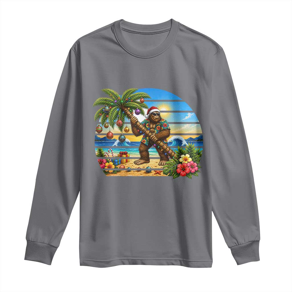 Funny Christmas In July Bigfoot Long Sleeve Shirt Tropical Vacation Graphic