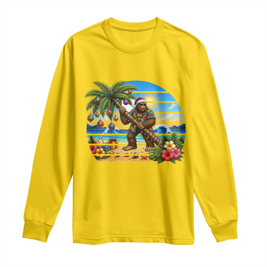 Funny Christmas In July Bigfoot Long Sleeve Shirt Tropical Vacation Graphic