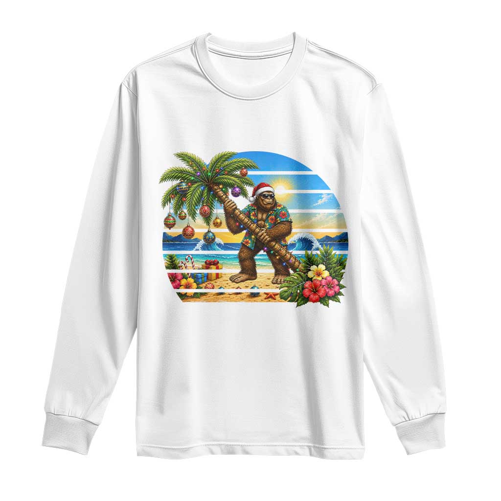 Funny Christmas In July Bigfoot Long Sleeve Shirt Tropical Vacation Graphic