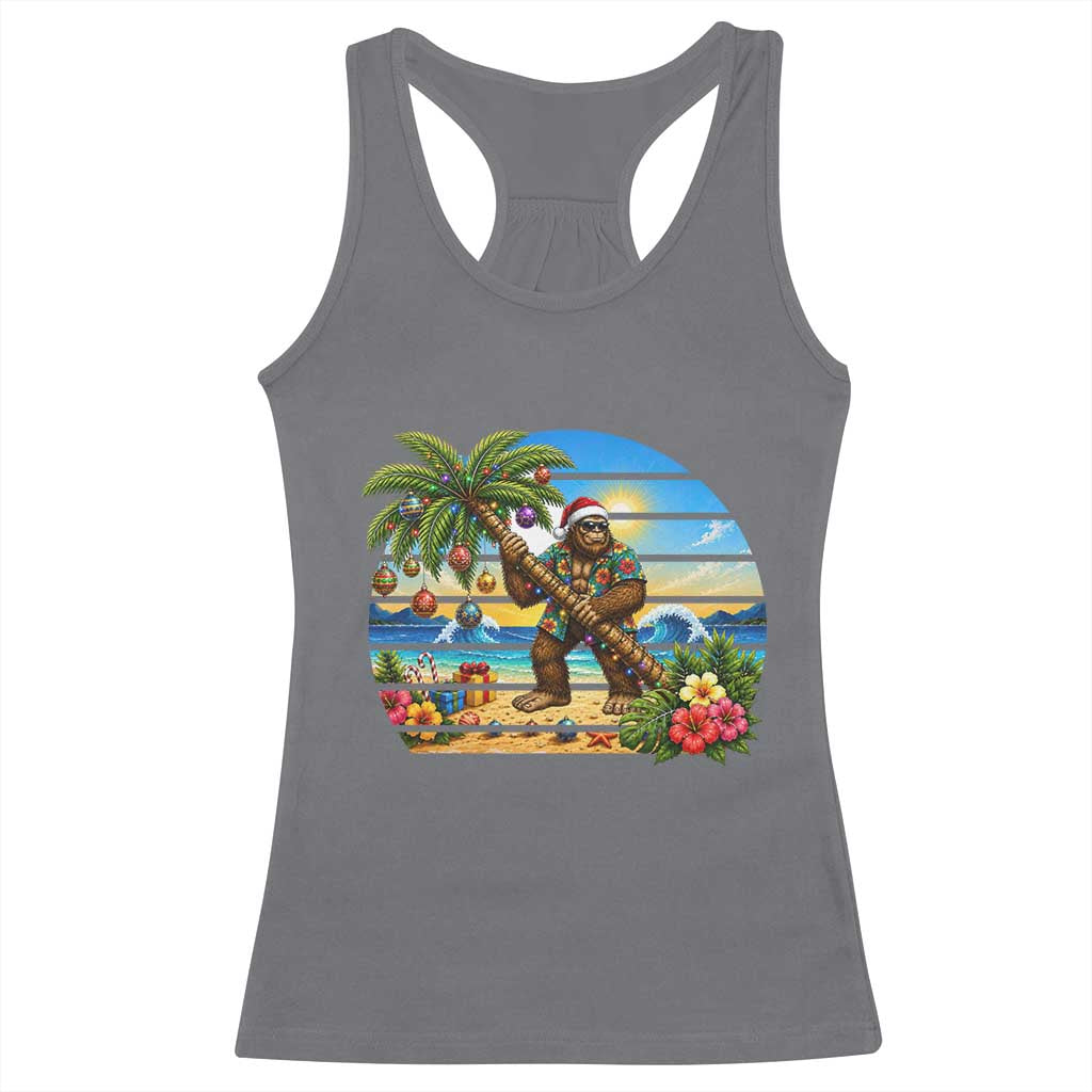 Funny Christmas In July Bigfoot Racerback Tank Top Tropical Vacation Graphic