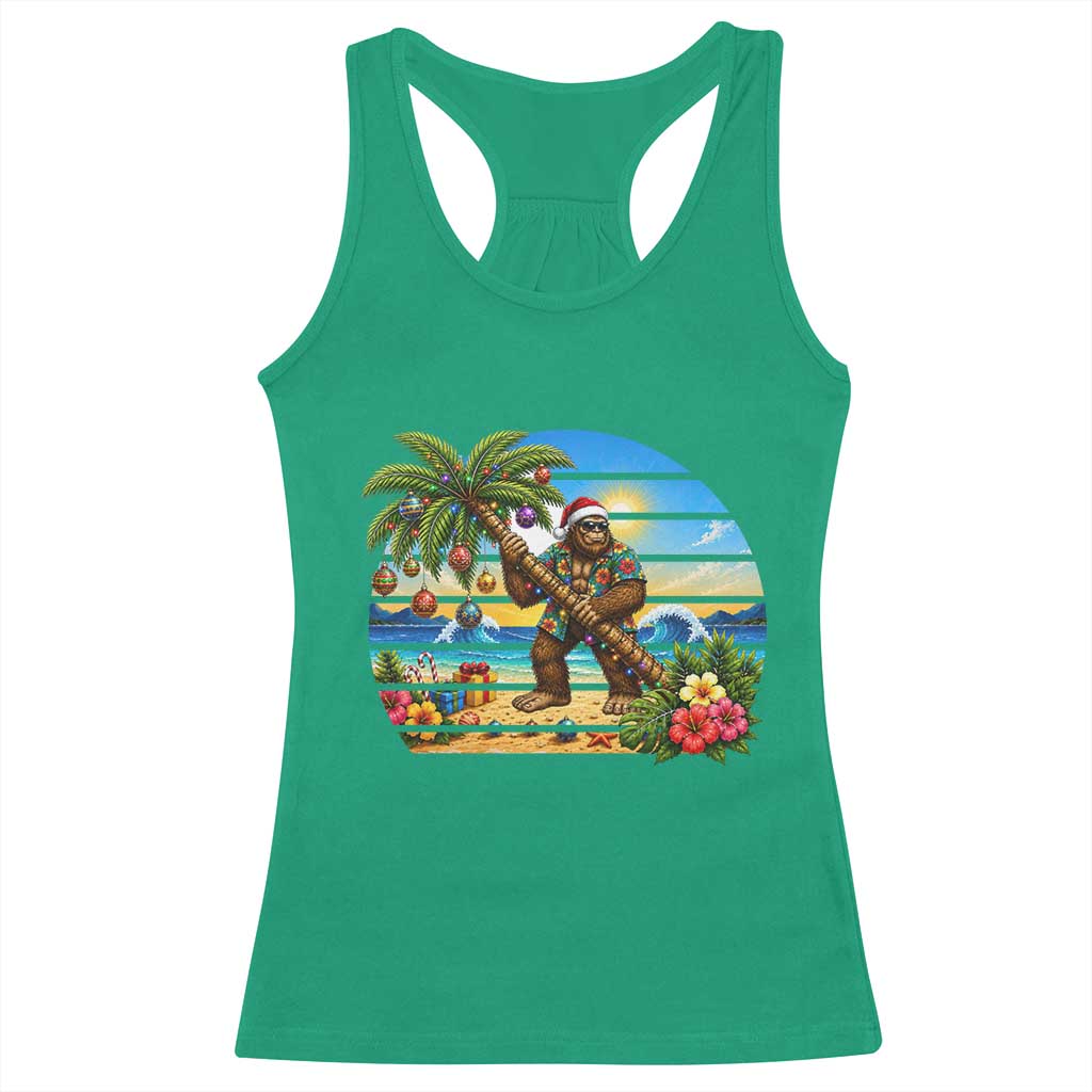 Funny Christmas In July Bigfoot Racerback Tank Top Tropical Vacation Graphic